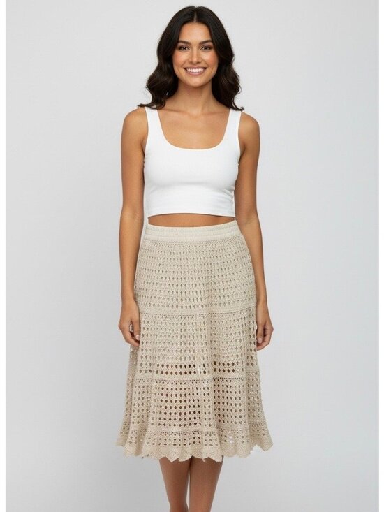 Artelier Nicole Miller Dresses & Skirts - VTG 90s Artelier Nicole Miller Beige Crochet Scalloped Skirt M | Coastal Cowgirl